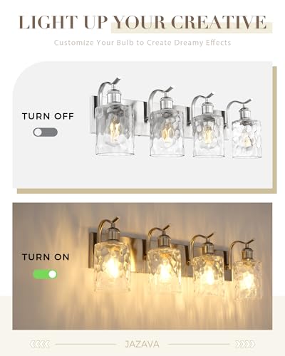 Image of Bathroom Vanity Light Fixtures Over Mirror 4-Light Hammered Glass Wall Mounted Modern Brushed Nickel - VL01BNH-4