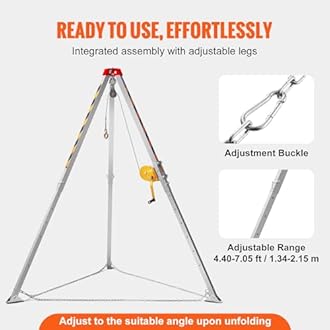 VEVOR Confined Space Tripod Kit, 1200 lbs Winch, Confined Space Tripod 7' Legs Bracket and 98' Cable, Confined Space Rescue Tripod 32.8' Fall Protection, Storage Bag for Traditional Confined Spaces