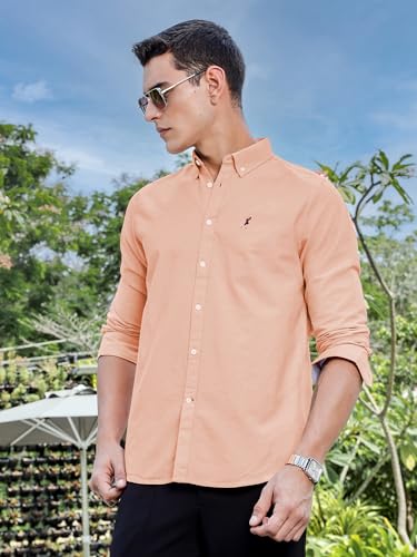 Image of Thomas Scott Men's Cricket Club Collection Classic Regular Fit Twill Shirt | 100% Cotton Long Sleeve Solid Shirt with Button Down Collar (Available in Plus Size)