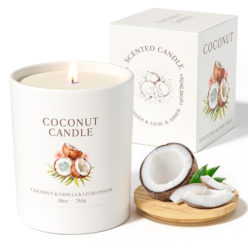 NORVENCE Coconut Candles Gifts for Women Scented Candle Gifts Set for Her 283g Soy Candles with Bamboo Lid Birthday Gifts for Women and Men Hand-Poured Candle for Relaxation Home Decor