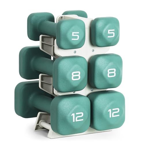 Image of Tone Fitness Neoprene Dumbbell Set with Storage Rack - Non-Slip, Anti-Roll Hand Weights for Home Gym Workouts | 20 lb, 32 lb, 50 lb, 60 lb & 100 lb Options