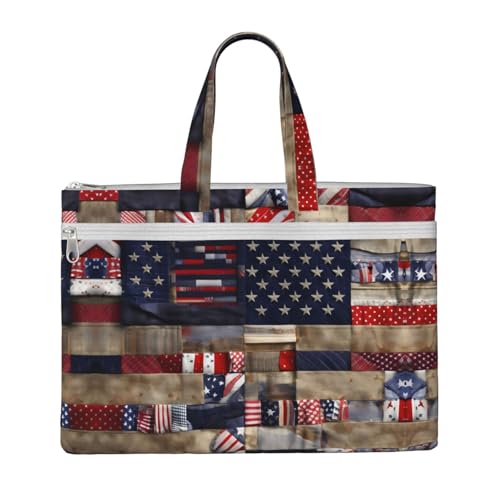 American Flag Patchwork Canvas Document Bag Briefcase For Professionals And Executives