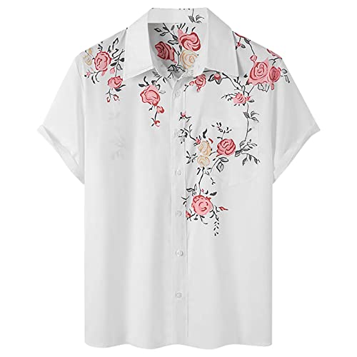 Camisa holgada de manga corta con estampado de solapa para hombre, camiseta hawaiana de verano con cuello, rosa, 4XL
