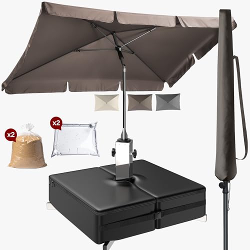 4smile Sonnenschutz Balkon Set 3-teilig, Taupe - Sonnenschirm rechteckig 200x125cm + Sonnenschirmständer + Schirmhülle - Sonnenschirm Balkon mit Ständer, Balkonschirm knickbar höhenverstellbar