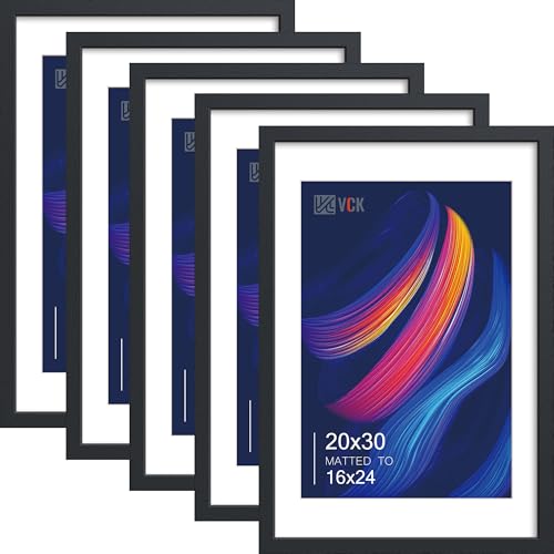 Image of VCK 20x30 Poster Frame 5 Pack, Black Wood, 16x24 Mat, for Gallery Wall