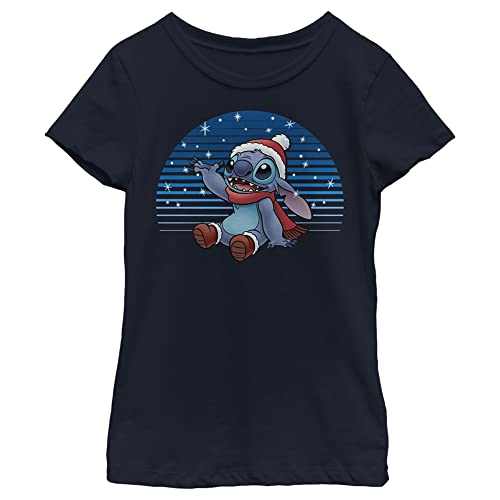 Disney Lilo Snowing Stitch Girl's Solid Crew Tee