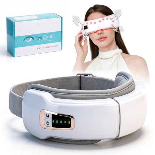 4-in-1 Eye Massager with Heat & Music Foldable Heated Electric Eye Mask Massager with 5 Modes Rechargeable Air Pressure Compression & Vibration Massage for Dry Eyes Headache Relief