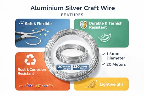 Image of ART IFACT 20 Meters - 16 Gauge (1.6mm) Aluminium Silver Art and Craft Wire for Jewellery Making, Flower Decoration and Floral Arrangement