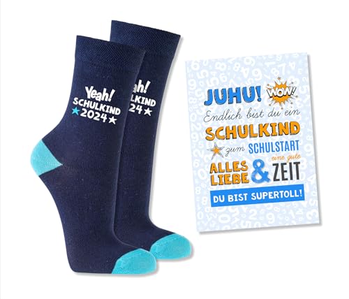 Einschulung Socken Set 2025 - Mit Schutzengel Schlüsselanhänger & Karte Für Schultüte