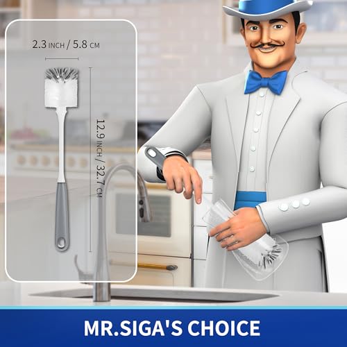 Image of MR.SIGA Long Handle Bottle Brush, Flexible Scrub Brush for Water Bottles, Glasswares, Mugs, Gray, 2 Pack