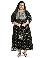 AnjuShree Choice Rayon Women Plus Size Anarkali Kurti Black, 6XL