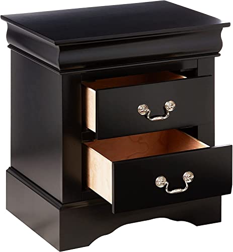 Image of Louis Philippe III Antique Wood Black nightstand with 2 Storage Drawers for Bedroom Living Room and Lounge