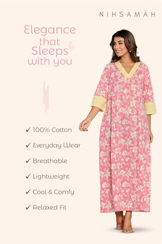 Image of NIHSAMAH Cotton Nighty for Women - Printed Stylish Night Gown, Comfortable Sleepwear Long Nightwear, Maxi