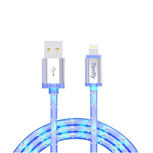 Tenfly Premium Aluminum Head 3ft 8 Pin LED Glow in Dark Lightning to USB Charging Cord Sync USB Data Cable for Apple iPhone/iPad (iOS1 Pack)