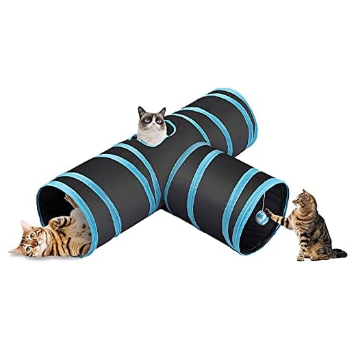 Túnel para gatos Dobrável Com Bolinha em T - Preto e Azul