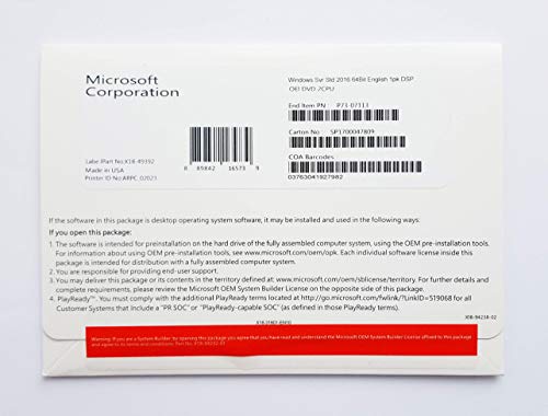 Preisvergleich Produktbild Microsoft Windows Server Standard (2016) DVD 16 core englisch