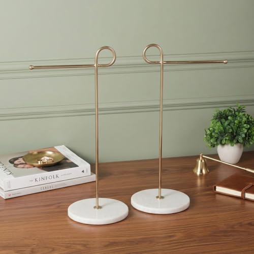 Image of Decovia Creation Premium Gold Towel Stand (Set of 2) - Luxury Gold Plated Freestanding Hand Towel Holder for Bathroom & Kitchen | Rust Resistant Metal Towel Stand | Modern Bathroom Accessory.