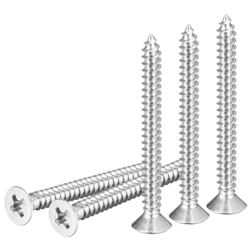 Image of DTGN 100Pcs #6x1-1 /2 inch Flat Head Wood Screws, 304 Stainless Steel Phillips Self Tapping Screws - Good for Woodworking, Furniture - Silver
