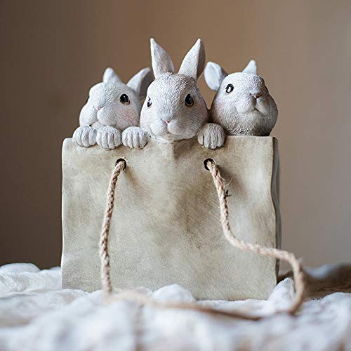 Cadeau créatif charnu : statue de trois petits lapins blancs ornements de décoration