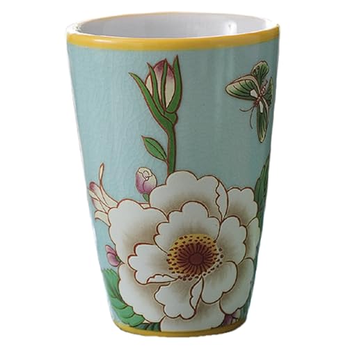EdirFtra Badezimmer-Becher, Keramik-Becher, Blumen-Keramiktasse, Zahnbürstenhalter, Mundspülbecher, Keramik-Zahnbürstenhalter für Mundspülung, Make-up-Pinsel,D