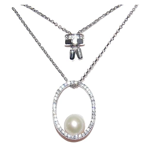 Collier pendentif argent 925 femmes avec perle d'eau douce véritable et chaîne diamant