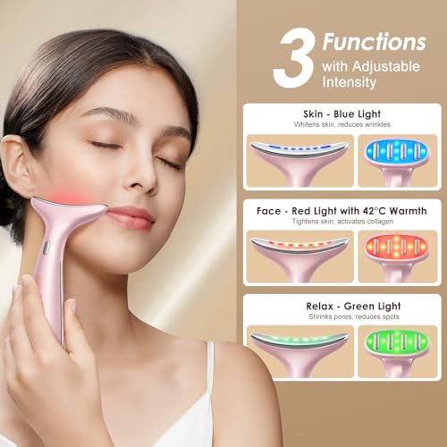 4-in-1 Multi-Area Beauty Care Device with Interchangeable Heads and Three Light Modes, Rechargeable Neck & Face Care Tool (Pastel Pink) - Image 3