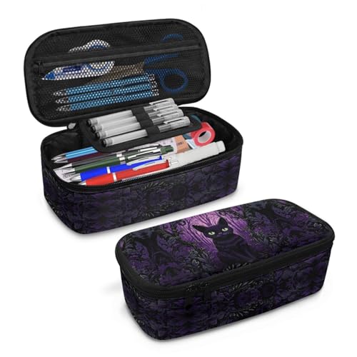 Image of Magic Cat Kids Pencil Pouch for Girls Halloweem Pencil Case,Ghost Garden Pencil Bag for Children Large Capacity Pencil Box for Boys Adults Men Pencil Organizer with Mesh Pocket