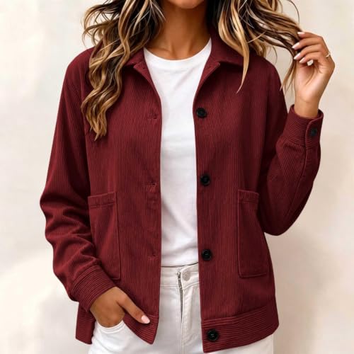 Womens Corduroy Jacket Button Up Casual Collared Shirt Crop Cardigans - image 2