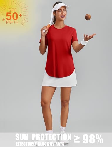 Image of PINSPARK Workout Tops for Women Short Sleeve Athletic Shirts UPF 50+ Quick Dry Running Outfits for Exercise Gym Hiking S-3XL
