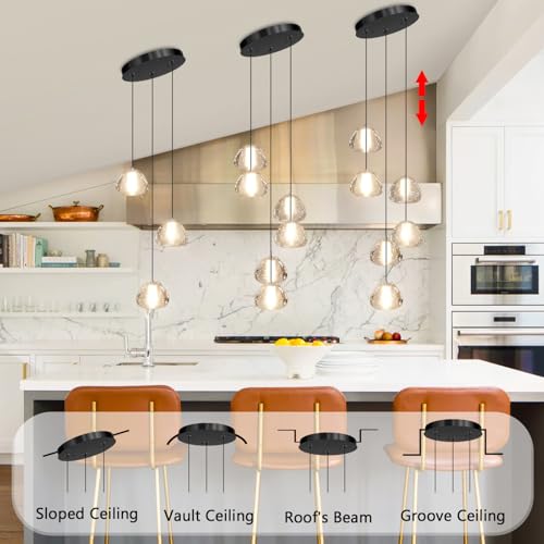 Image of Modern Chandelier Crystal Pendant Light for Kitchen Island Dining Room Bedroom Hallway Black