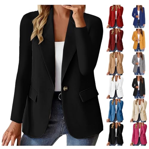 Office Jacket For Women 2024 Professional Blazer Work Lapel Button Down Solid Elegant Long Sleeve Dressy Jackets
