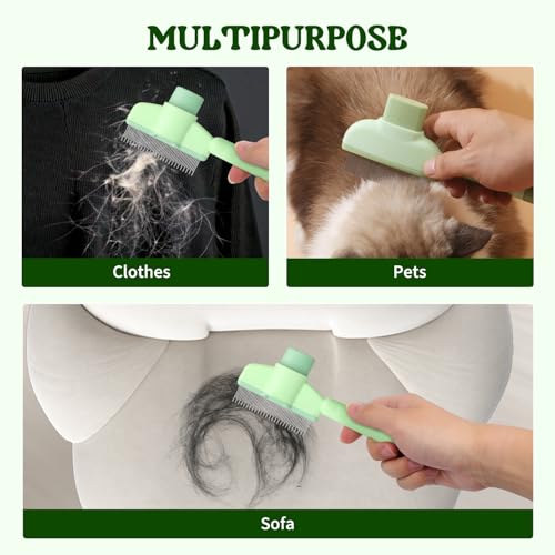 Image of Pet Hair Removal Flea Comb, Dog Cat Hair Grooming Flea CombFloat Remover Brush, One-Click Release Button Self-Cleaning DeShedding CatHair Removing Matted Fur Detangling Comb