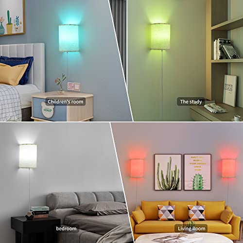 Wall Sconces Set Of Two, App & Remote Control, 16 Rgb Colors+2700K-6500K, Wall Lamp With Plug In Cord & On/Off Switch, Fabric Linen Shade, Wall Lights For Bedroom Living Room (Include Led Bulbs) (B) #TOP3