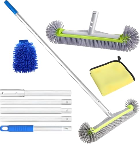 PASLFC Pool Reinigungsbürste mit Teleskopstange 160cm, Poolbürste 45cm, Poolbesen Set, Pool Cleaning Brush mit Längenverstellbarer Aluminiumstange, Pool Bürsten Set für Pool Reinigung