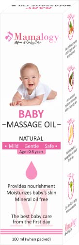 Baby Massage Oil 100ml | Infused with Olive Oil, Jojoba Oil, Almond Oil and Vitamin E | Moisturizes Baby’s Skin Oil | Mineral Oil Free | Natural Baby Oil From New Born to 5 Year