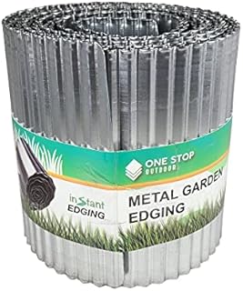 One Stop Outdoor Corrugated Metal Landscape Edging Coil - Rustic Raw Steel Lawn Edge Flexibility Sturdy for Lawns, Borders and Pathway (6.3 inch High x 16.4 feet Long) (Raw Metal Silver)