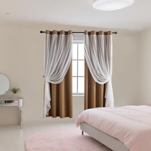 Image of Anytime Double Layer Blackout Curtains 2 Panels,52Wx120L,Coffee