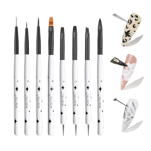 Aokitec Lot de 8 pinceaux pour nail art, pinceaux multifonctions pour vernis à ongles en gel UV, pinceaux pour extensions de gel pour la conception des ongles, pinceaux pour ongles, salon, maison