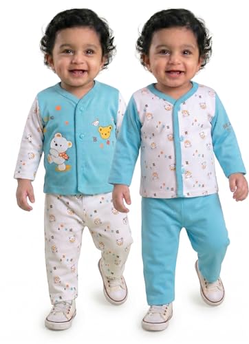 Image of Pure Cotton Full Sleeve Front Open T-shirt and Full Pant Combo Set for Infants