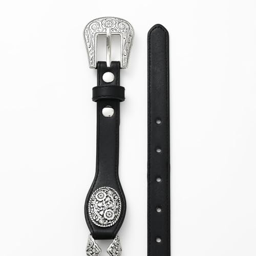 Black Concho Belt for Women Trendy Western Belt with Silver Buckle Retro Waist Belt for Casual Dressy Wear3