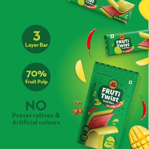 Image of GO DESi Kaccha Aam Fruti Twist Fruit Bars - 3 x Pack of 10 pieces, Aam Papad, Mango Fruit Jelly