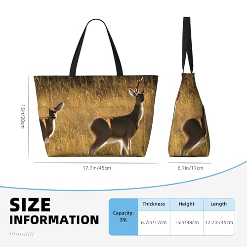 Cute Deers Print Beach Tote Bag Waterproof Large Bags With Zipper Big Capacity For Vacation Travel4