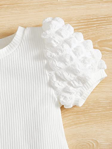 WDIRARA Toddler Girl's Mock Neck Puff Short Sleeve Ribbed Knit Bodycon Pencil Dress3