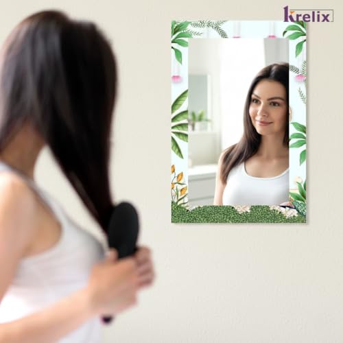 Image of KERLIX 12x18 Inch Rectangular Frameless Wall Mirror CNC Polished Decorative Digital Design Mirror for Bathroom, Makeup, Bedroom & Living Room