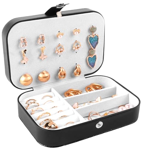 Image of Travel Jewelry Box,Travel Jewelry Case Organizer,PU Leather,Black,1 Pcs