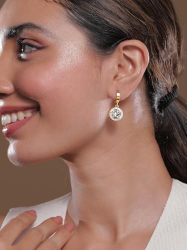 Image of Rubans 18K Gold Plated Stainless Steel Tarnish free Waterproof CZ Studded Round Drop Earrings | Women & Girls - Wedding & Occasions - Ideal Gift for Loved Ones