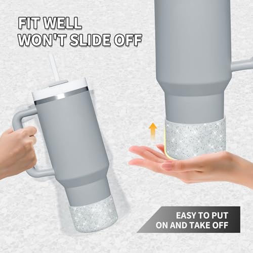 Image of WUQID Protective Bling Silicone Boot, Compatible with Stanley Tumbler 20-40oz & Hydro Flask Water Bottle 12-24oz and More Bottles /Tumblers Bottom of 2.83-2.95in, Glitter Reduces Dents Sleeve Cover