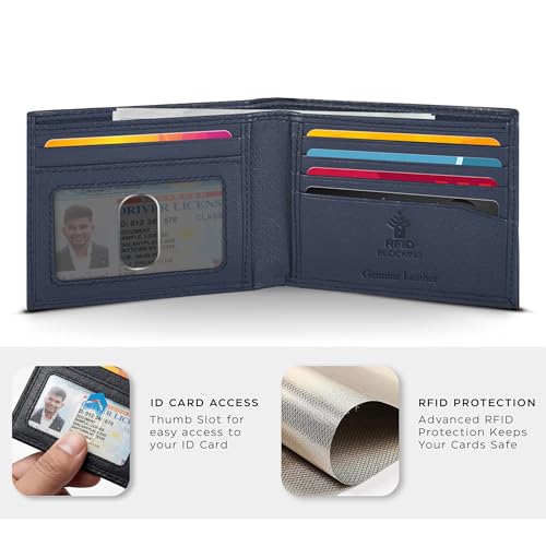 Image of Oak Leathers Slim Leather Wallet for Men - RFID Wallets Credit Card Holder Ultra Thin Gift for Mens, Front Pocket Minimalist Design