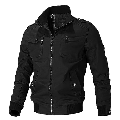 Oymyakon Men's Casual Military Jacket Stand Collar Jackets Coats Cotton Bomber Jackets with Shoulder Straps