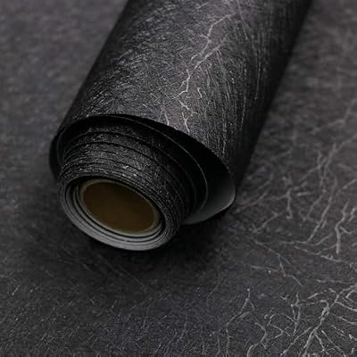 15.7" X 118" Black Silk Wallpaper Embossed Self Adhesive Peel and Stick Wallpaper Contact Paper Removable Waterproof Kitchen Vinyl Wrap Cabinet Furniture Textured Renter Friendly Wall Gift Paper